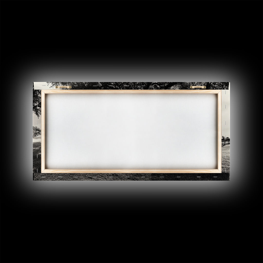 Country Farmhouse Shade, Texas Ranch Home, Oak Tree Horizon, Framed Canvas Print, Rustic Decor, Entryway or Dining Room Art