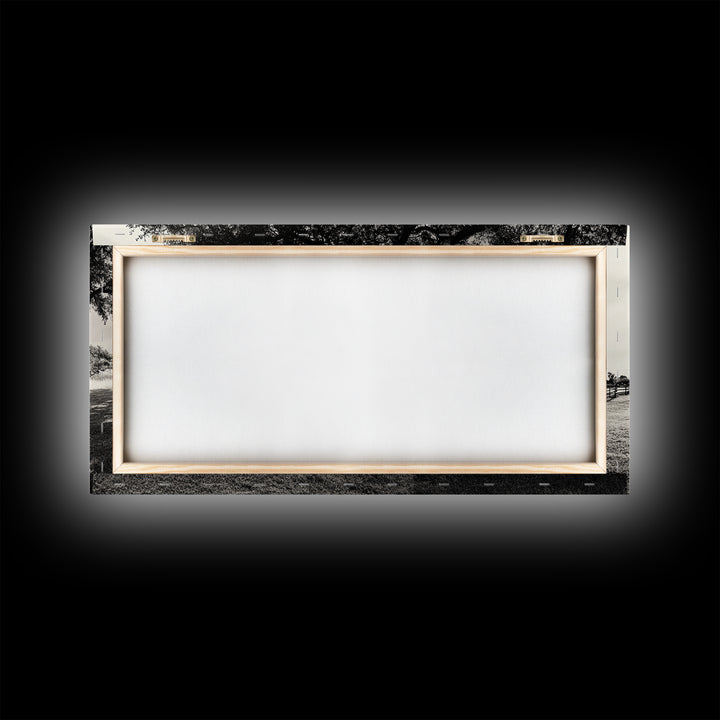 Country Farmhouse Shade, Texas Ranch Home, Oak Tree Horizon, Framed Canvas Print, Rustic Decor, Entryway or Dining Room Art