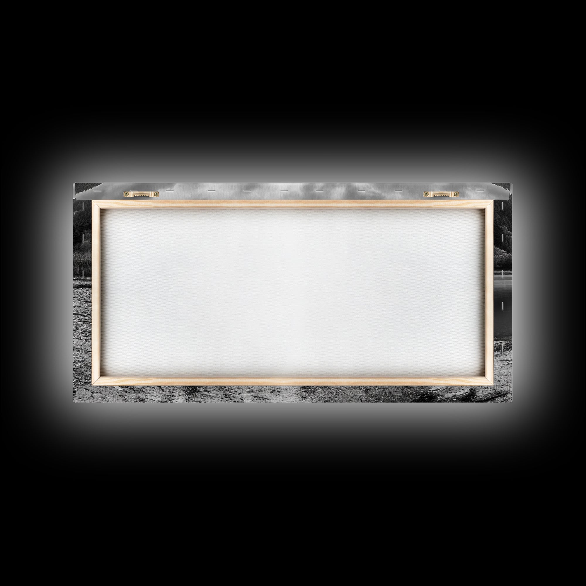 Abandoned Boat, Mountain Lake, Moody Shore, Nature Reflections, Framed Canvas Print, cabin wall art, explorer decor, grayscale nature