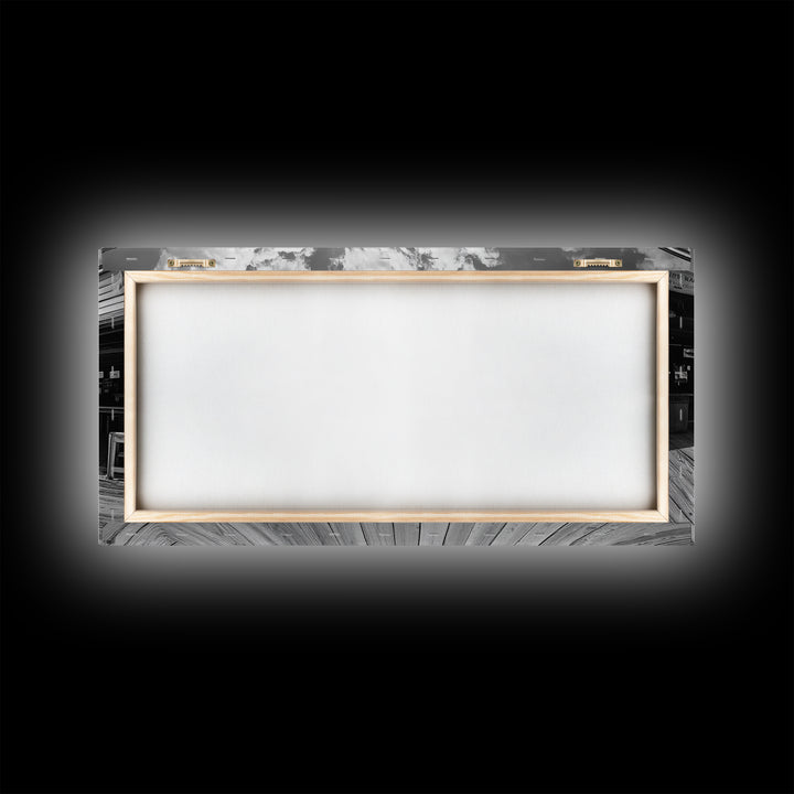 Boardwalk View, Beach Shops, Summer Scene, Coastal Town, Framed Canvas Print, Nautical Wall Art, Dining Room Coastal Decor