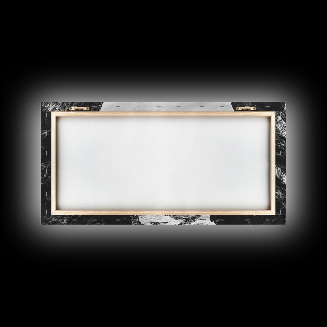 Rocky Coast View, Ocean Cliffs Art, Coastal Wilderness, Monochrome Seascape, Canvas Print, Bathroom Wall Art, Rustic Minimalist Style