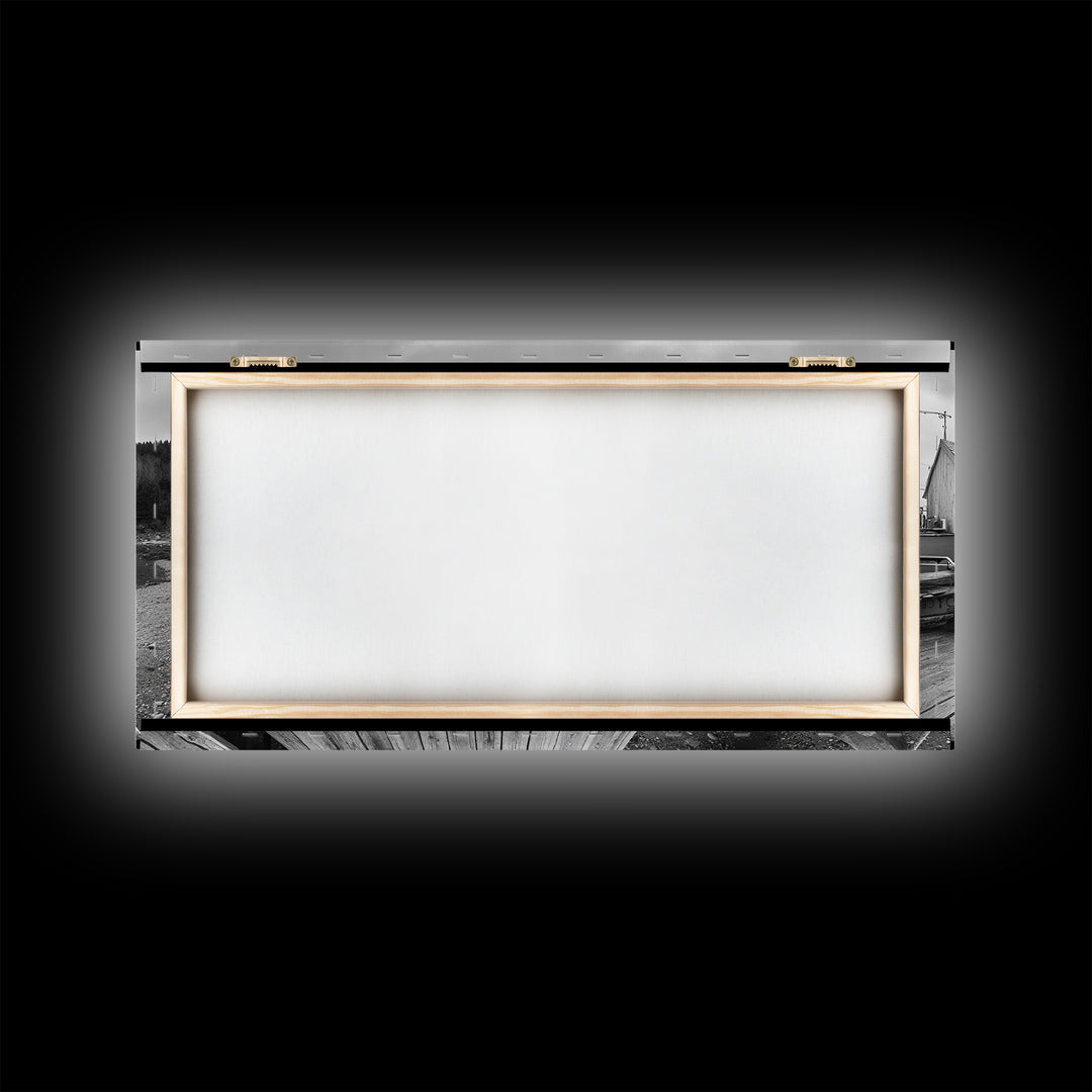 Rowboat Dock, Harbor Scene, Calm Waters, Quiet Morning, Framed Canvas Print, Lakeside Cabin Wall Art, Rustic Nautical Decor, Cabin Decor