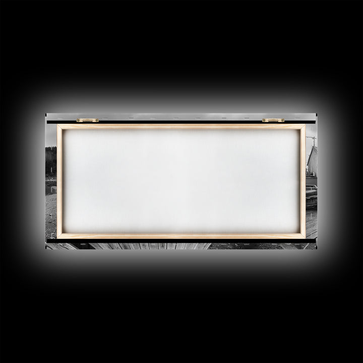 Rowboat Dock, Harbor Scene, Calm Waters, Quiet Morning, Framed Canvas Print, Lakeside Cabin Wall Art, Rustic Nautical Decor, Cabin Decor