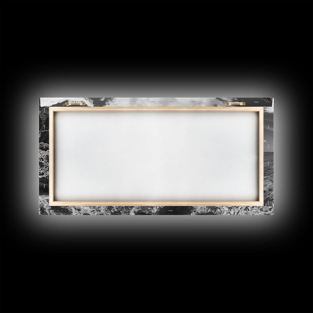 Dive Gear Shoreline, Ocean Exploration Scene, Black and White Adventure Art, Canvas Print, Nautical Decor, Man Cave Wall Art, Nautical Wall Art