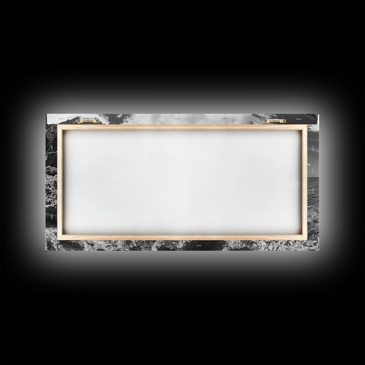 Dive Gear Shoreline, Ocean Exploration Scene, Black and White Adventure Art, Canvas Print, Nautical Decor, Man Cave Wall Art, Nautical Wall Art