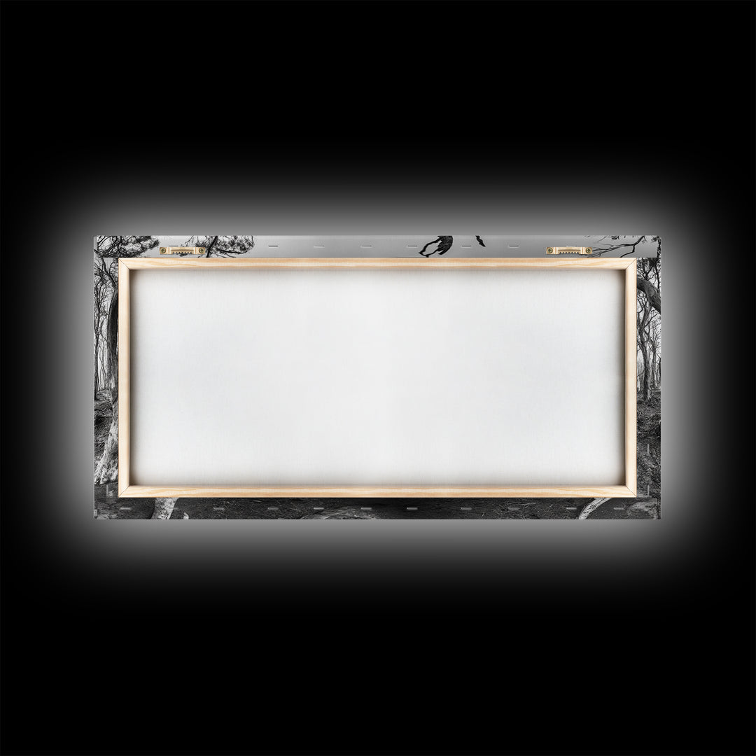 Burnt Forest, Moody Trees, Coastal Landscape, Nature Scene, Framed Canvas Print, Rustic Wall Art, Boho Decor, Fall Home Aesthetic