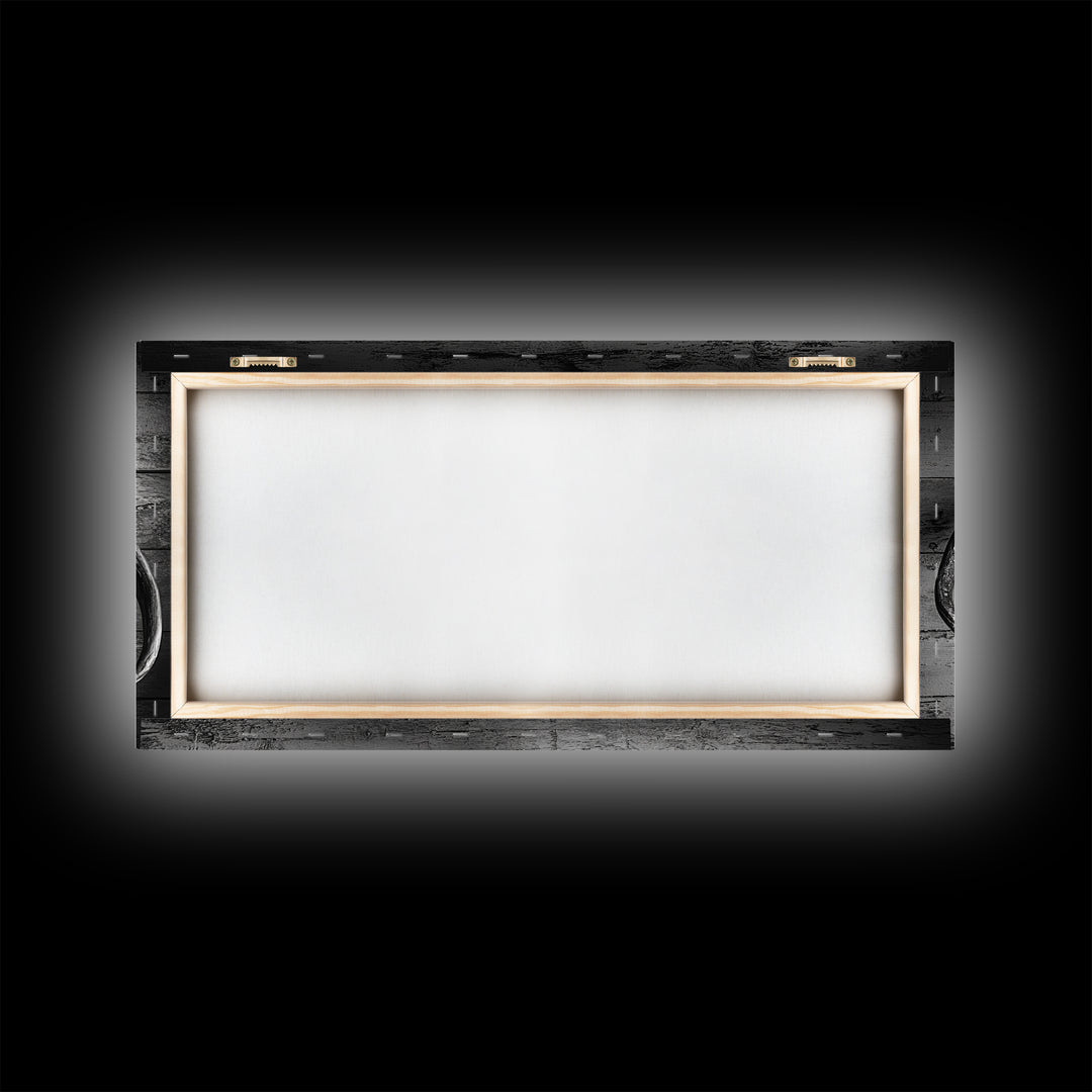 Bull Skull, Rustic Horns, Western Cabin Decor, Weathered Wood, Framed Canvas Print, Farmhouse Wall Art, Cowboy Office Decor, Rustic Wall Art