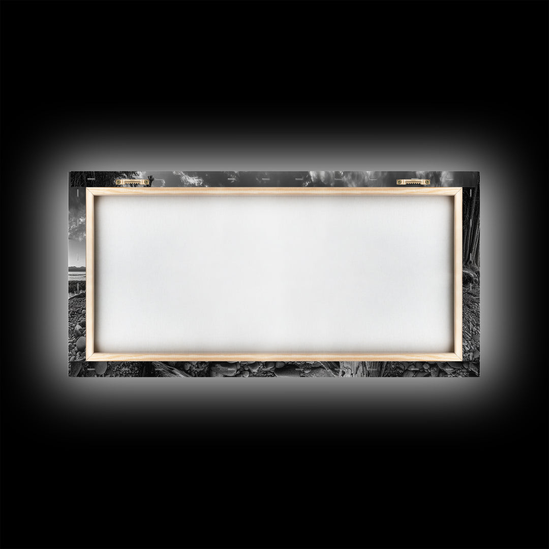 Driftwood Coastline, Rocky Beach Sunset, Nature Wall Art, Framed Canvas Print, Rustic Lake House Decor, Fall Coastal Aesthetic