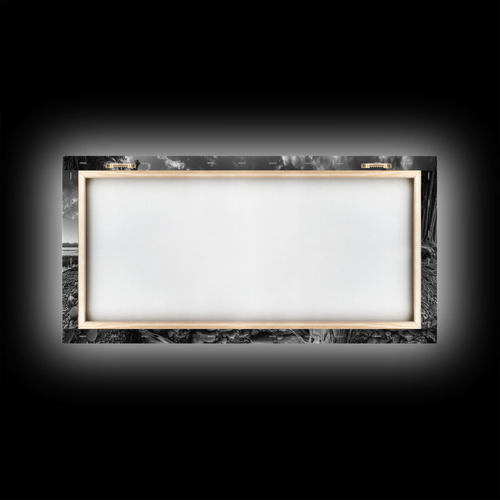 Driftwood Coastline, Rocky Beach Sunset, Nature Wall Art, Framed Canvas Print, Rustic Lake House Decor, Fall Coastal Aesthetic