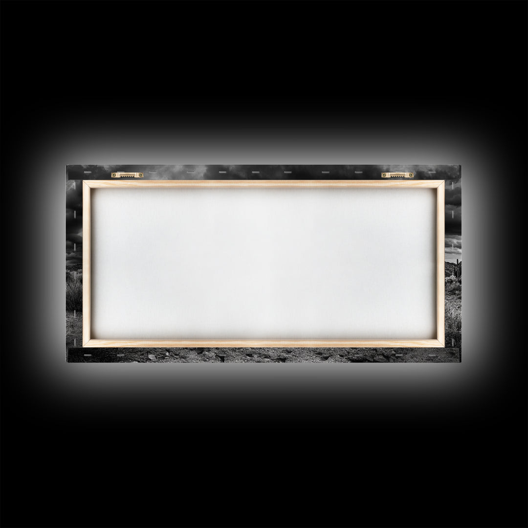 Desert Storm Scene, Lightning Landscape, Southwest Art, Dramatic Skies, Framed Canvas Print, Western Wall Art, Rustic Living Room Decor