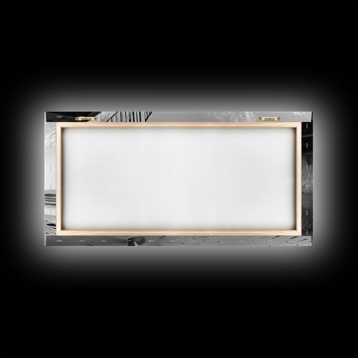 Coastal Cliff View, Seaside Escape, Beachside Structure, Framed Canvas Print, Rustic Wall Art, Modern Coastal Living Room Decor