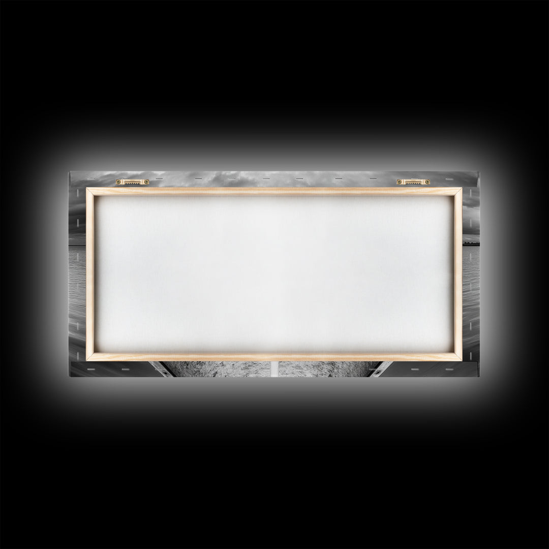 Canoe Lake, Adventure Paddle, Calm Waters, Cloudy Sky, Framed Canvas Print, Minimalist Art, Office Wall Decor, Nature Lover Style