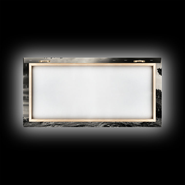 Coastal Tree, Windswept Cliff, Serene Horizon, Nature Escape, Framed Canvas Print, minimalist wall art, bedroom decor, zen nature print