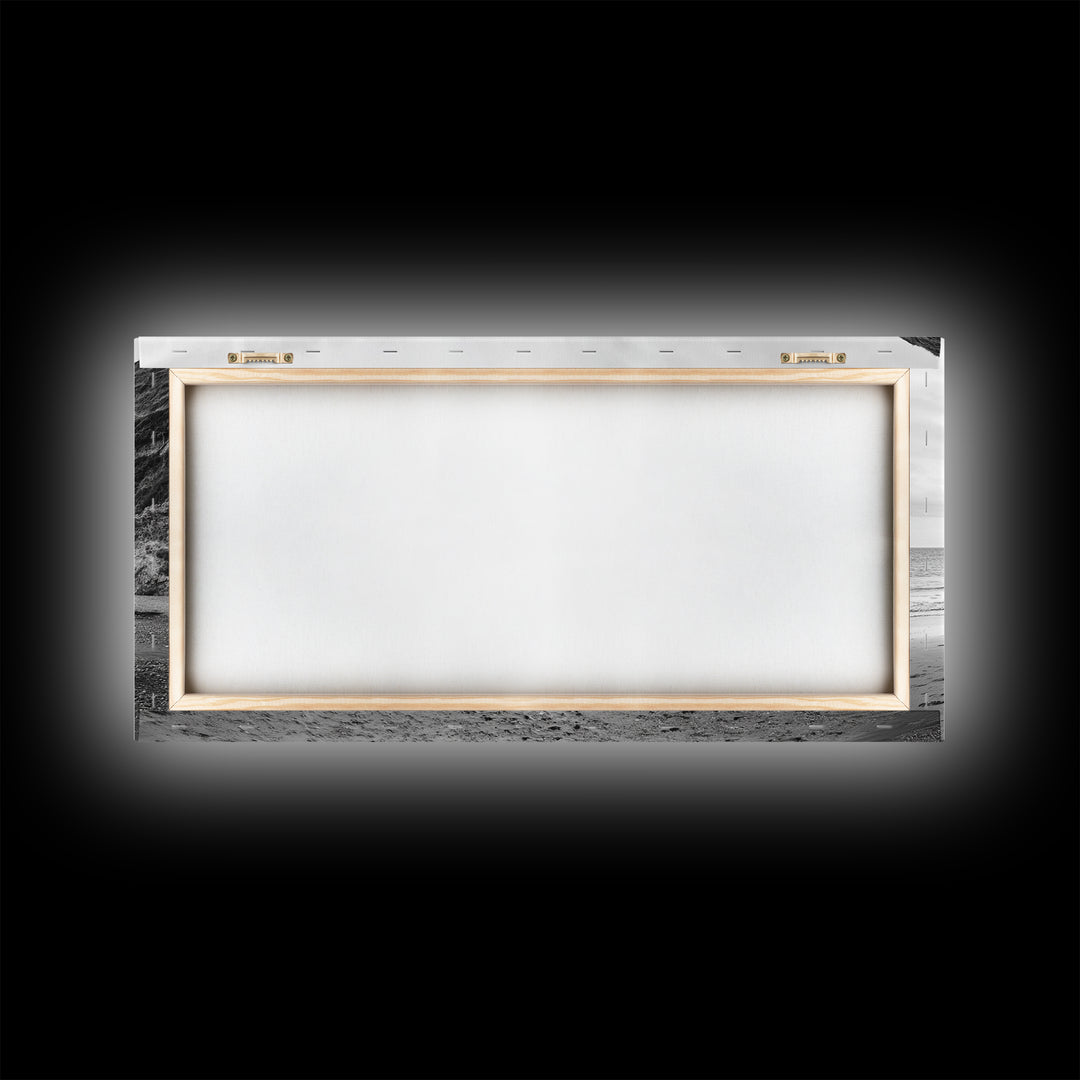 Coastal Cliffs, Ocean Shore, Scenic Beach, Framed Canvas Print, Nature Photography, Bathroom Wall Art, Neutral Tones, Coastal Home Decor