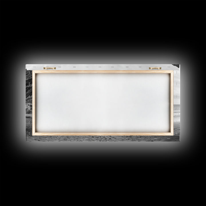 Coastal Cliffs, Ocean Shore, Scenic Beach, Framed Canvas Print, Nature Photography, Bathroom Wall Art, Neutral Tones, Coastal Home Decor