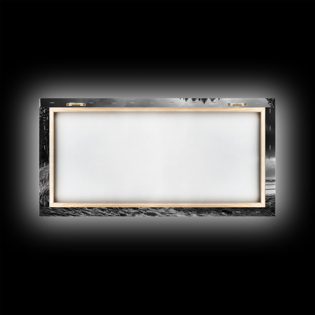 Coastal Rocks, Forest Cliffs, Moody Ocean, Framed Canvas Print, Pacific Northwest Wall Art, Dramatic Seascape, Autumn Nature Photography