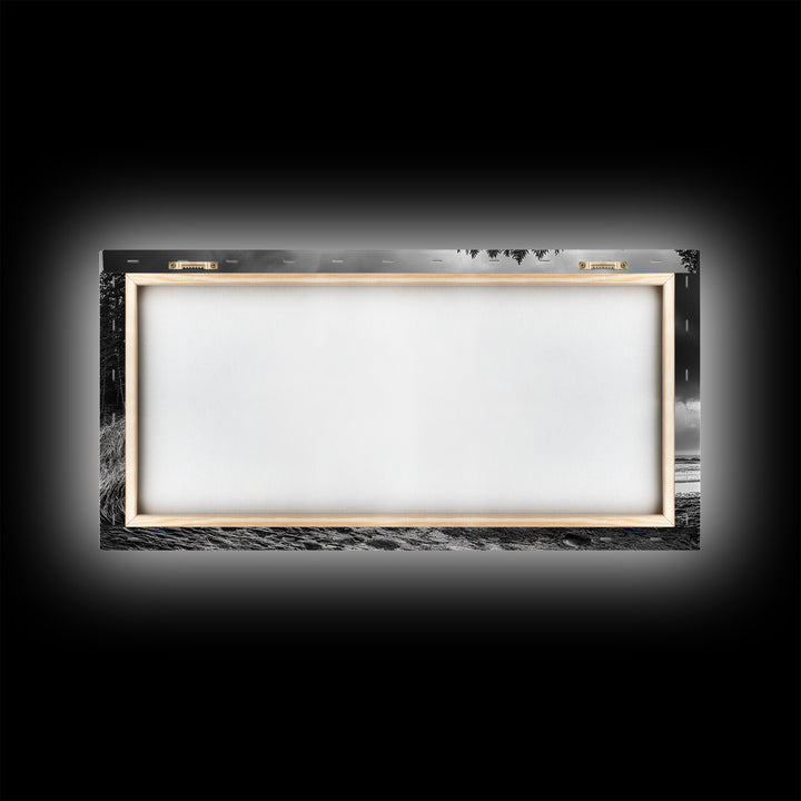 Coastal Rocks, Forest Cliffs, Moody Ocean, Framed Canvas Print, Pacific Northwest Wall Art, Dramatic Seascape, Autumn Nature Photography