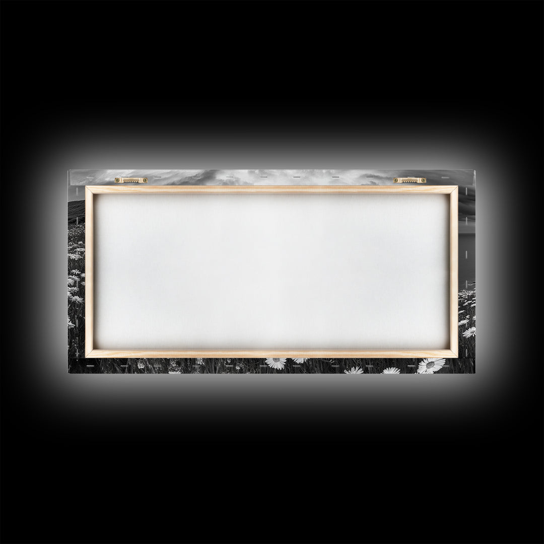 Coastal Flower Field, Ocean Meadow Scene, Seaside Wildflower Landscape, Serene Botanical Print, Living Room Art, Canvas Print