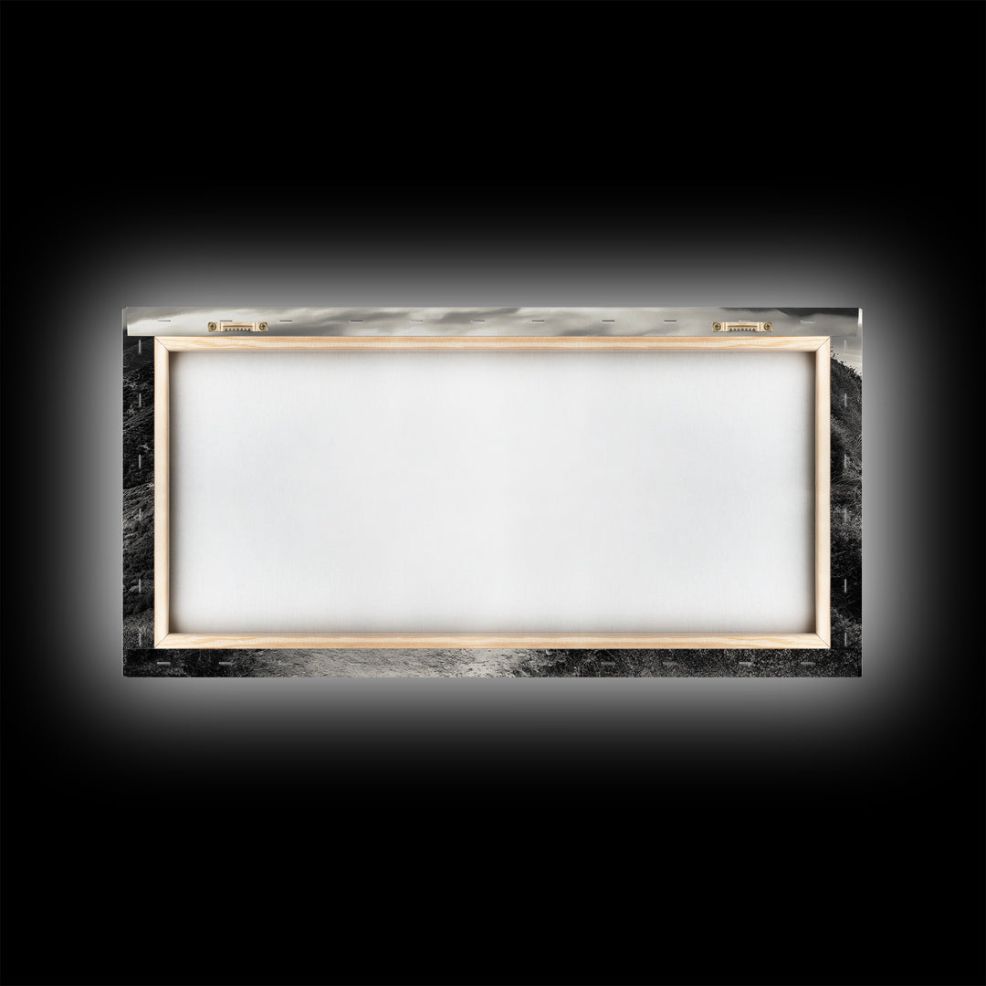 Cliffside Trail Path, Coastal Hiking Print, Rugged Ocean View, Nature Adventure Wall Art, Rustic Modern Decor, Framed Canvas Print