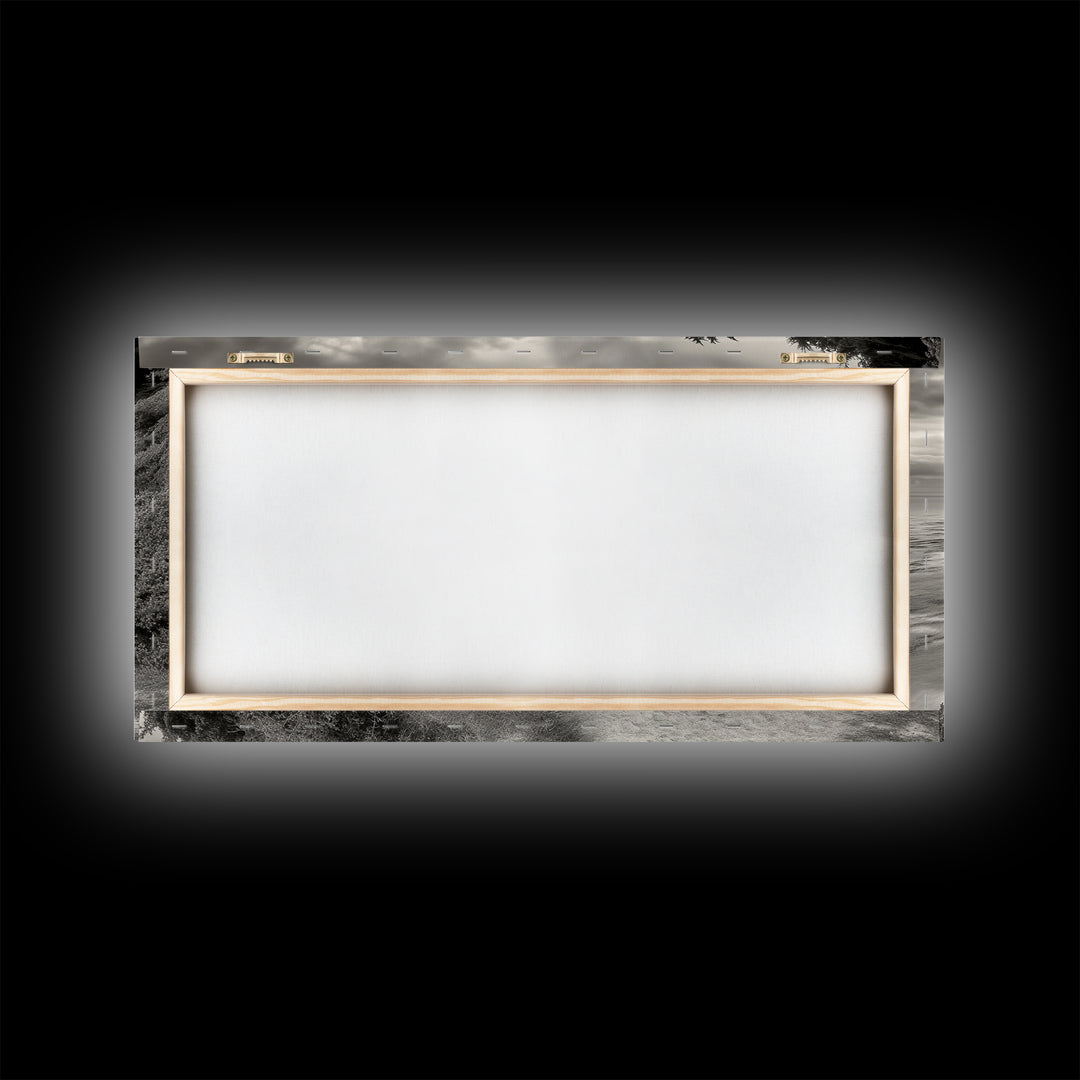 Coastal Path, Nature Trail, Ocean Cliff, Cypress Tree, Framed Canvas Print, Minimalist Wall Art, Living Room Decor, Scenic Landscape