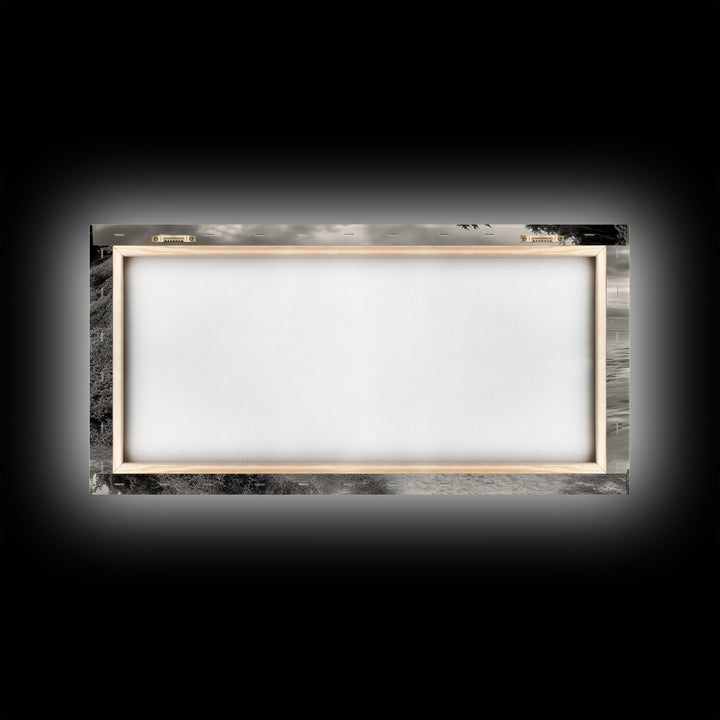 Coastal Path, Nature Trail, Ocean Cliff, Cypress Tree, Framed Canvas Print, Minimalist Wall Art, Living Room Decor, Scenic Landscape