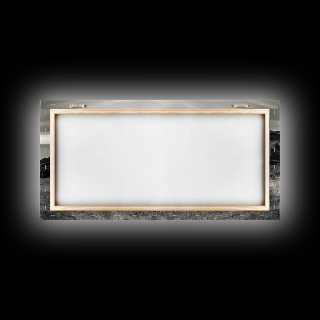 Coastal Cliff View, Solitary Tree Scene, Modern Minimalist Style, Framed Canvas Print, Calm Neutral Wall Art, Living Room Decor