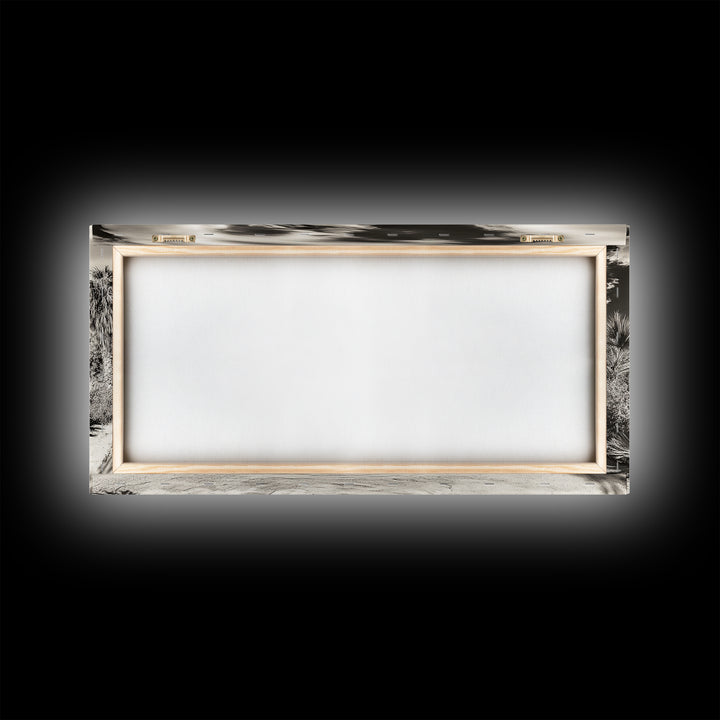 Desert Oasis, Palm Landscape, Nature Panorama, Framed Canvas Print, Tropical Wall Art, Living Room Decor, Boho Aesthetic, Sunlit Scene