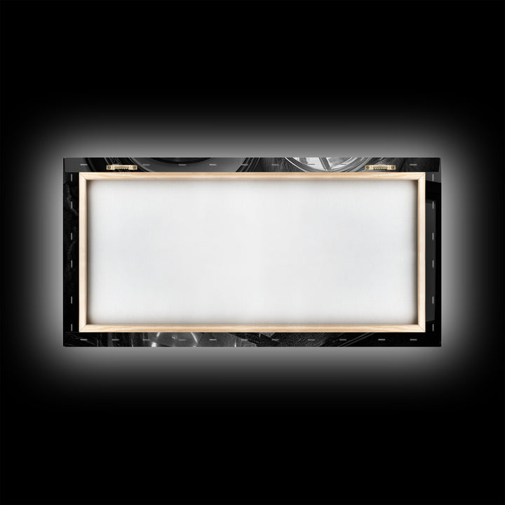 Bank Vault Door, Industrial Urban Decor, Luxury Office Art, Framed Canvas Print, Black and Silver Wall Art, Masculine Home Style