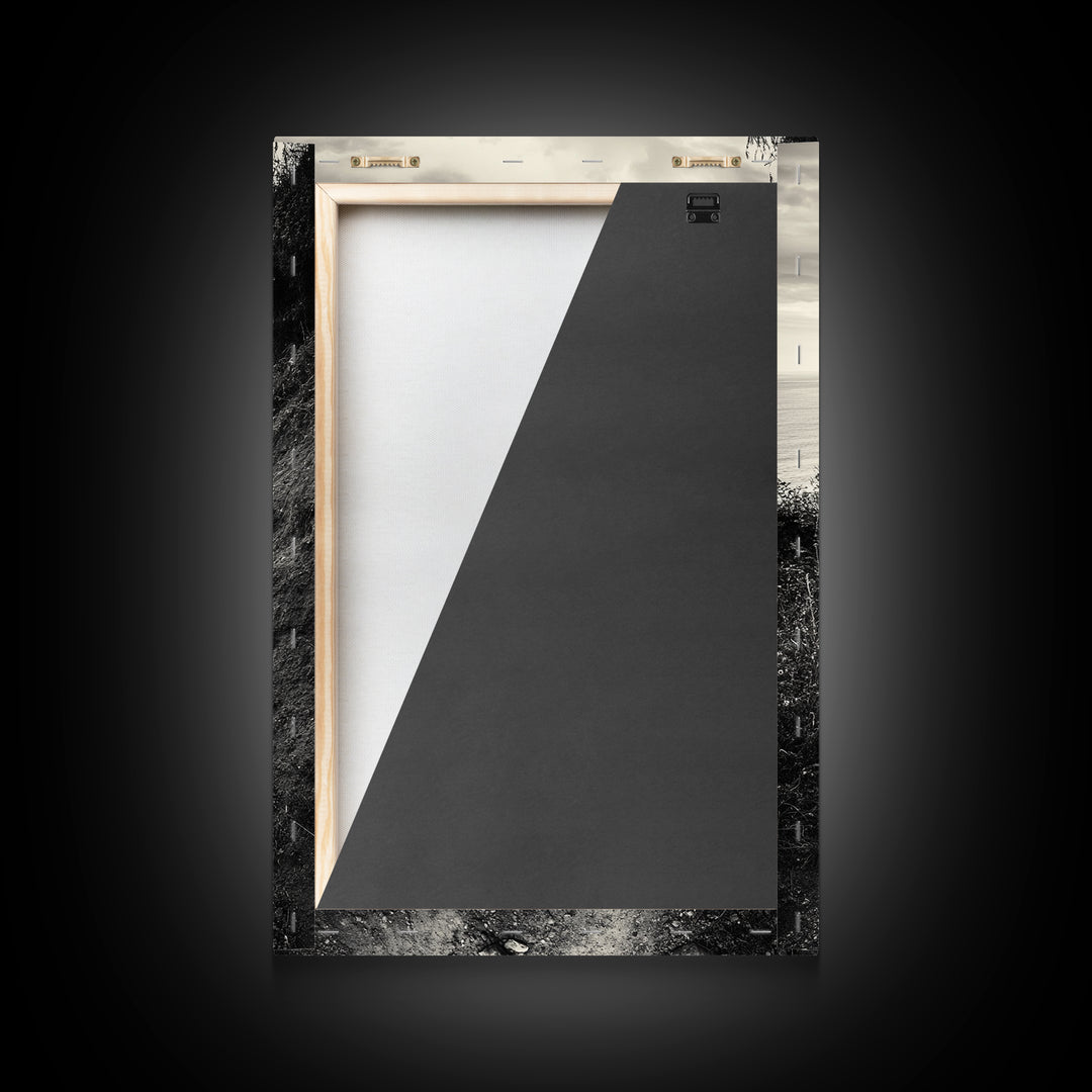 Coastal Cliff Path, Tranquil Trail, Black and White Landscape, Nature Lover Gift, Framed Canvas Print, Entryway Wall Art, Rustic Boho Art