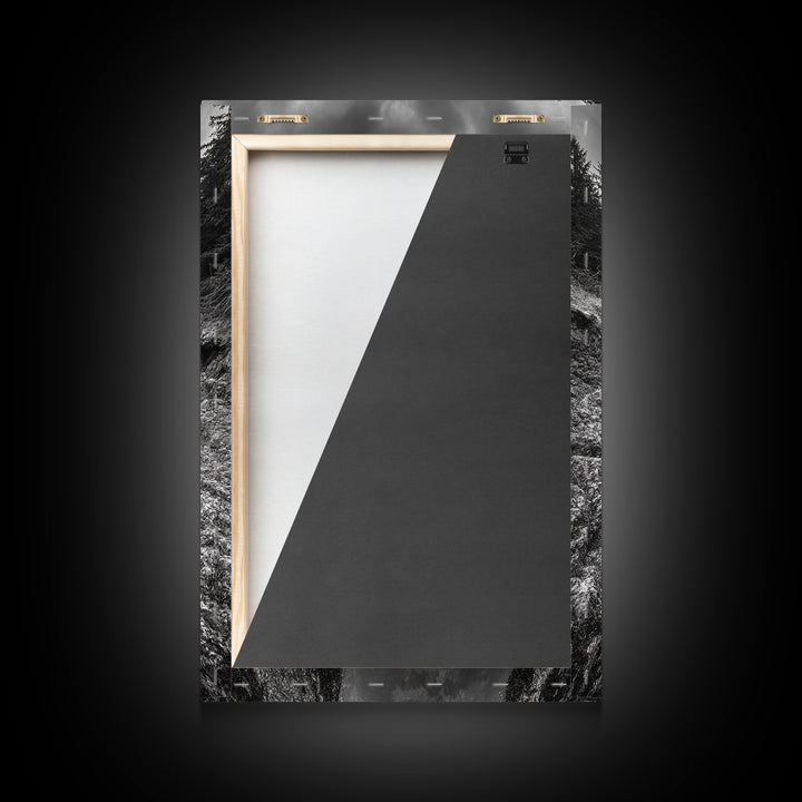 Rocky Waterway, Coastal Reflections, Dramatic Cloudscape, Ocean Nature Print, Framed Canvas Print, Bathroom Wall Art, Modern Rustic Style