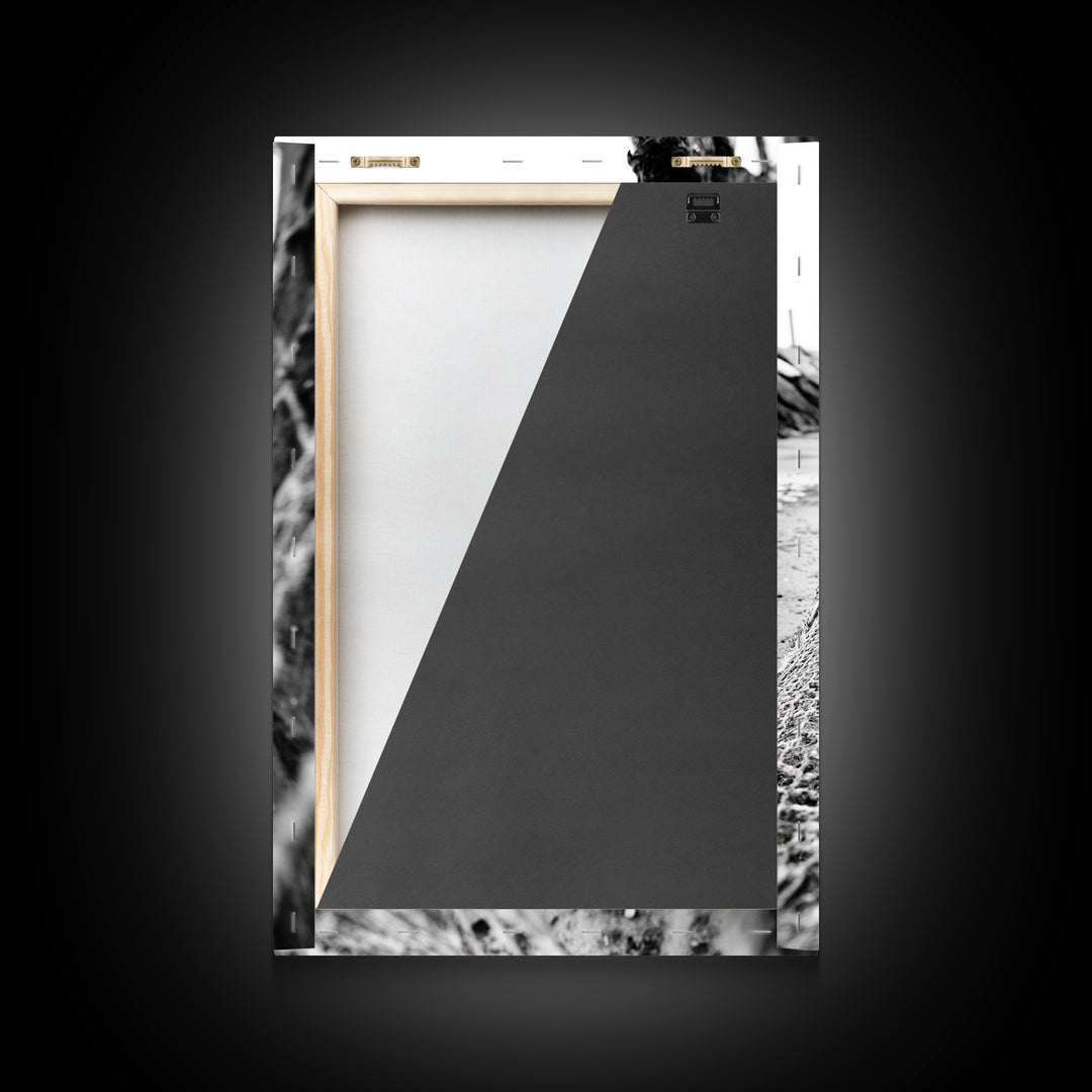 Coastal Net, Beach Texture, Nautical Vibe, Ocean Fence, Framed Canvas Print, Bathroom Wall Art, Coastal Cottage Style, Monochrome Beach Art