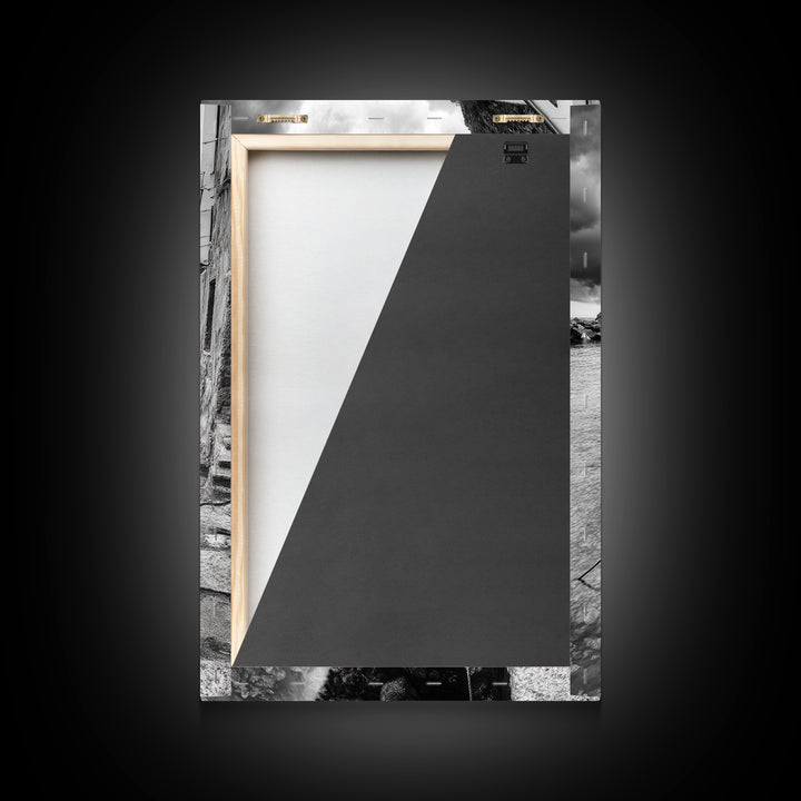 Coastal Village, Fishing Boats, Mediterranean Harbor, Seaside Charm, Framed Canvas Print, Nautical Kitchen Wall Art, Fall Decor Accent