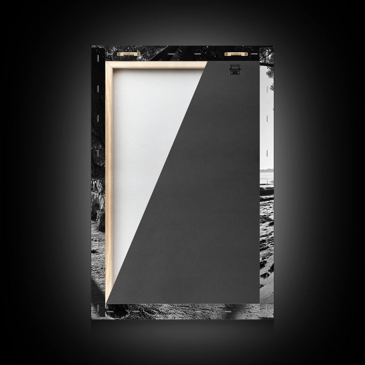 Coastal Shadows Path, Black and White Landscape, Framed Canvas Print, Entryway Art, Calm Nature Scene, Moody Coastal Wall Decor