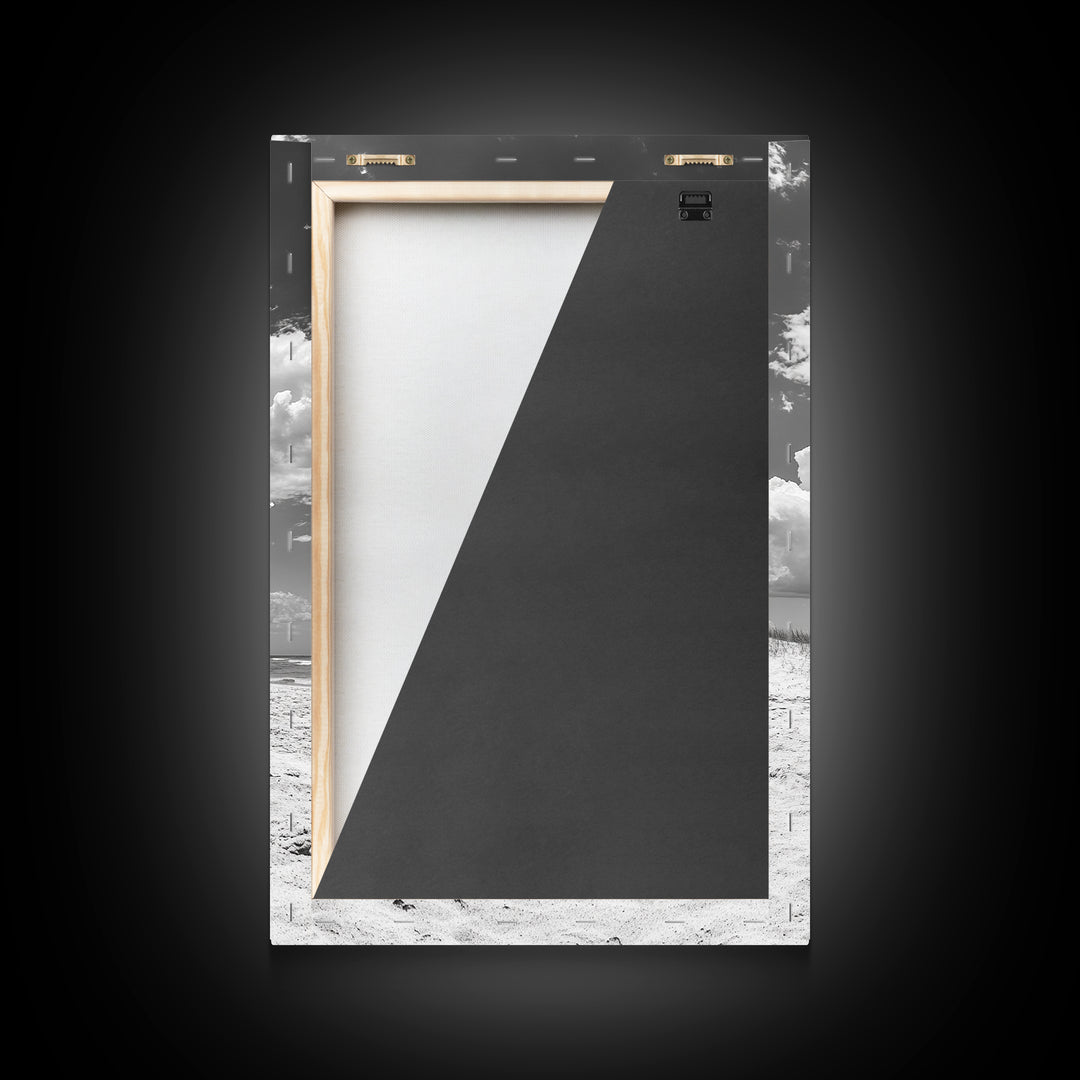 Beach Umbrella, Sunny Escape, Coastal Cloudscape, Framed Canvas Print, Summer Vibe Wall Art, Outdoor Living Decor, Travel Mood