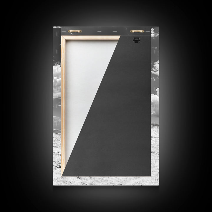 Beach Umbrella, Sunny Escape, Coastal Cloudscape, Framed Canvas Print, Summer Vibe Wall Art, Outdoor Living Decor, Travel Mood