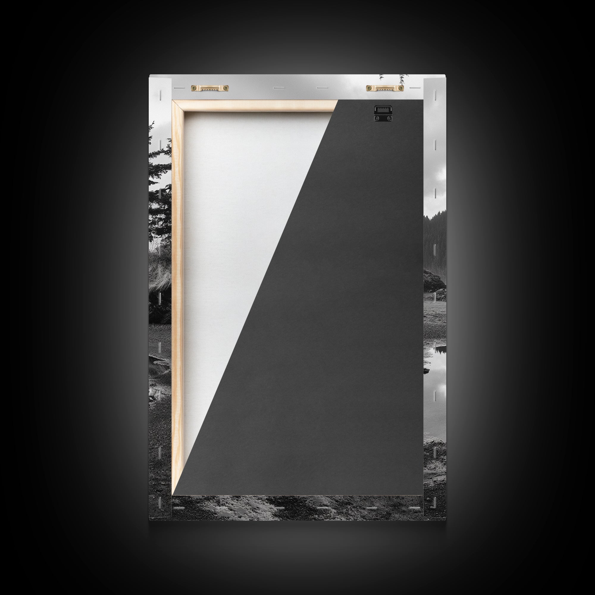 Coastal Rock Reflections, Nature Photography, Ocean Landscape, Framed Canvas Print, Moody Living Room Art, Minimal Decor