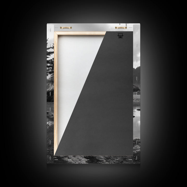 Coastal Rock Reflections, Nature Photography, Ocean Landscape, Framed Canvas Print, Moody Living Room Art, Minimal Decor