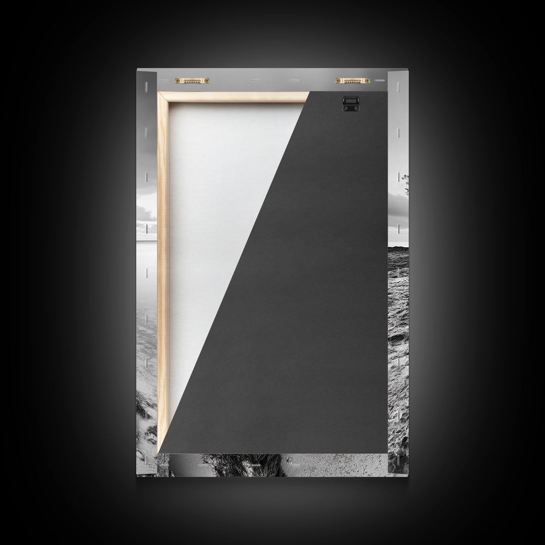 Coastal Tree Silhouette, Serene Nature Art, Ocean Wall Scene, Framed Canvas Print, Beach House Decor, Minimalist Design