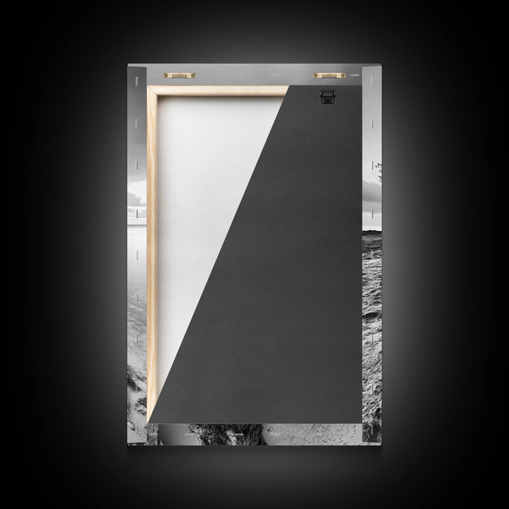 Coastal Tree Silhouette, Serene Nature Art, Ocean Wall Scene, Framed Canvas Print, Beach House Decor, Minimalist Design