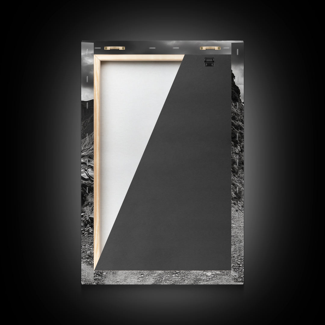 Coastal Road Curve, Rugged Cliff Path, Dramatic Seascape, Canvas Print, Office Wall Art, Monochrome Nature Art, Rustic Home Decor