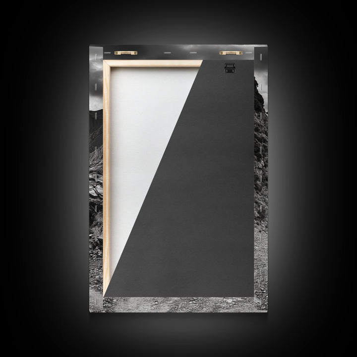 Coastal Road Curve, Rugged Cliff Path, Dramatic Seascape, Canvas Print, Office Wall Art, Monochrome Nature Art, Rustic Home Decor