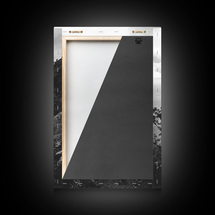 Coastal Cliff, Ocean Horizon, Hiking Trail, Framed Canvas Print, Nature Photography, Boho Wall Art, Living Room Decor, Minimalist Earth Tones