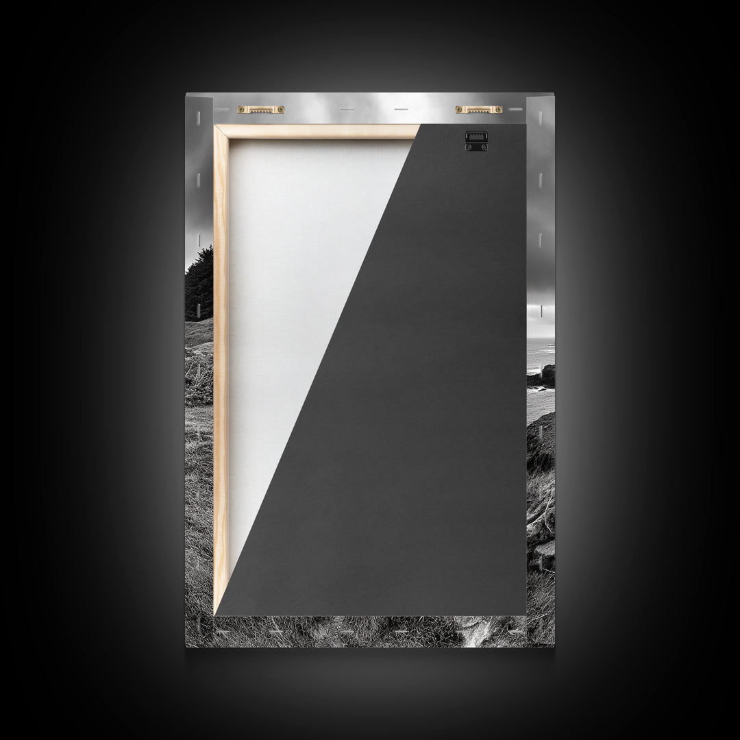 Abandoned Cabin, Coastal Cliff, Moody Landscape, Autumn Wall Art, Framed Canvas Print, Living Room Rustic Art, Farmhouse Aesthetic