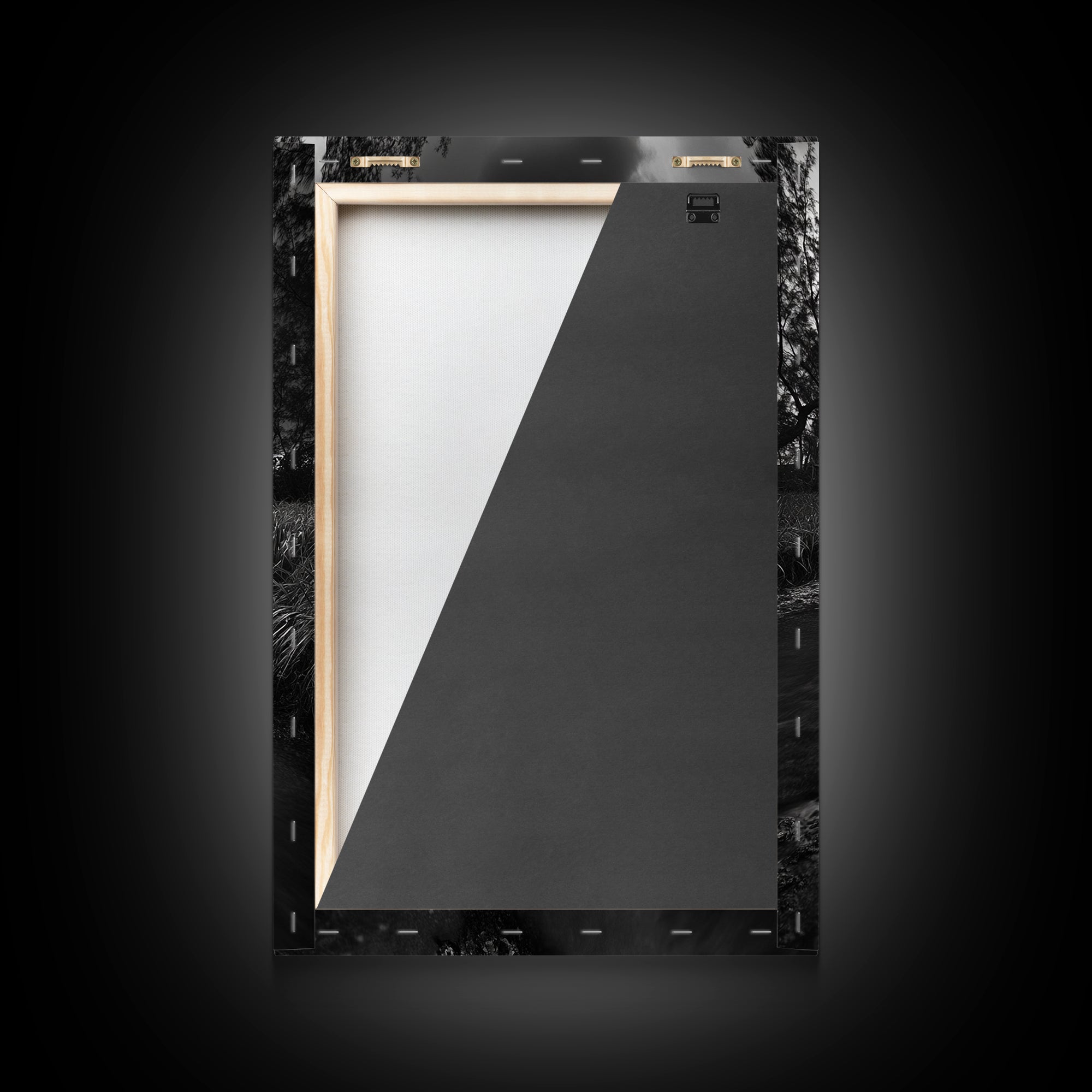 River Flow, Storm Clouds, Nature Trees, Monochrome Scene, Framed Canvas Print, Bathroom Wall Art, Moody Landscape, Rustic Home Decor