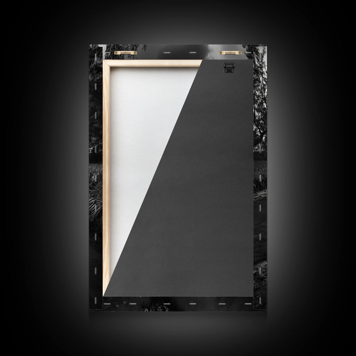 River Flow, Storm Clouds, Nature Trees, Monochrome Scene, Framed Canvas Print, Bathroom Wall Art, Moody Landscape, Rustic Home Decor