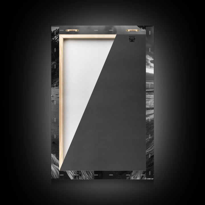 Beach Rope Knot, Coastal Connection, Ocean Shoreline, Nautical Canvas Print, Black and White Bathroom or Seaside Wall Decor