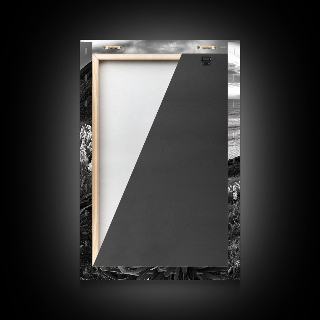 Coastal Blooms, Ocean Cliffs, Seaside Flowers, Canvas Print, Nature Photography, Living Room Art, Modern Coastal Wall Decor, Spring Vibes