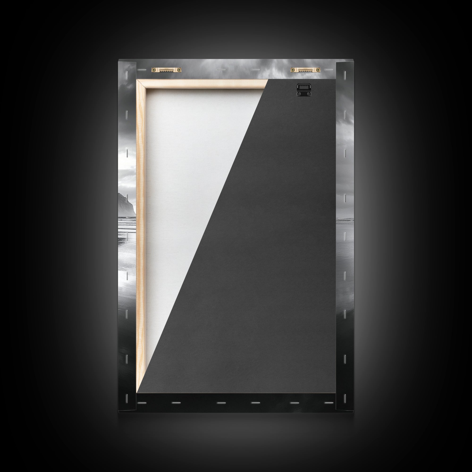 Coastal Rock, Haystack Reflection, Tranquil Beach Scene, Framed Canvas Print, Minimalist Art, Bathroom or Entryway Wall Art