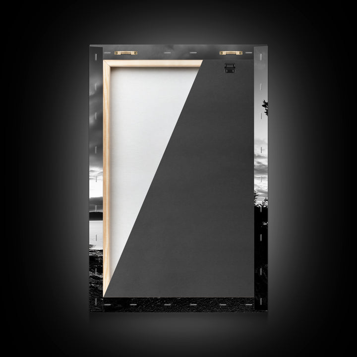 Coastal Tree, Pacific Northwest, Serene Landscape, Monochrome Nature Scene, Framed Canvas Print, Entryway Art, Rustic Cabin Wall Decor