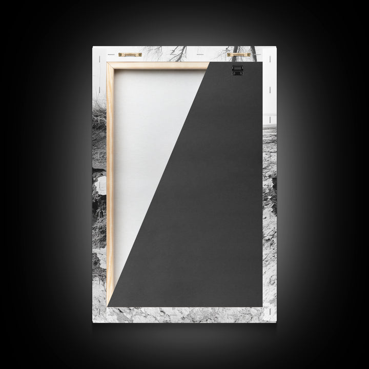 Reflected Trees Pool, Black White Nature, Moody Autumn Wall Art, Rustic Minimalist Style, Framed Canvas Print, Entryway Home Decor